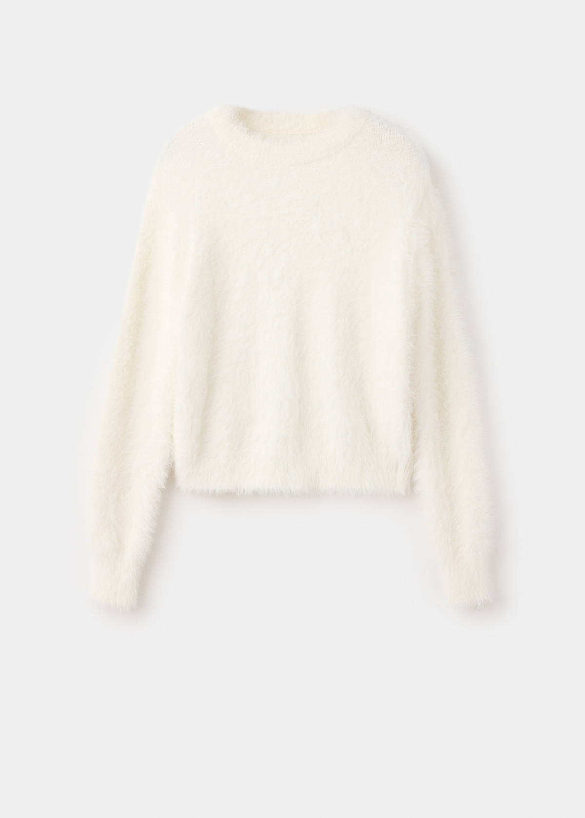 Faux fur jumper with a crew neck — Ecru
