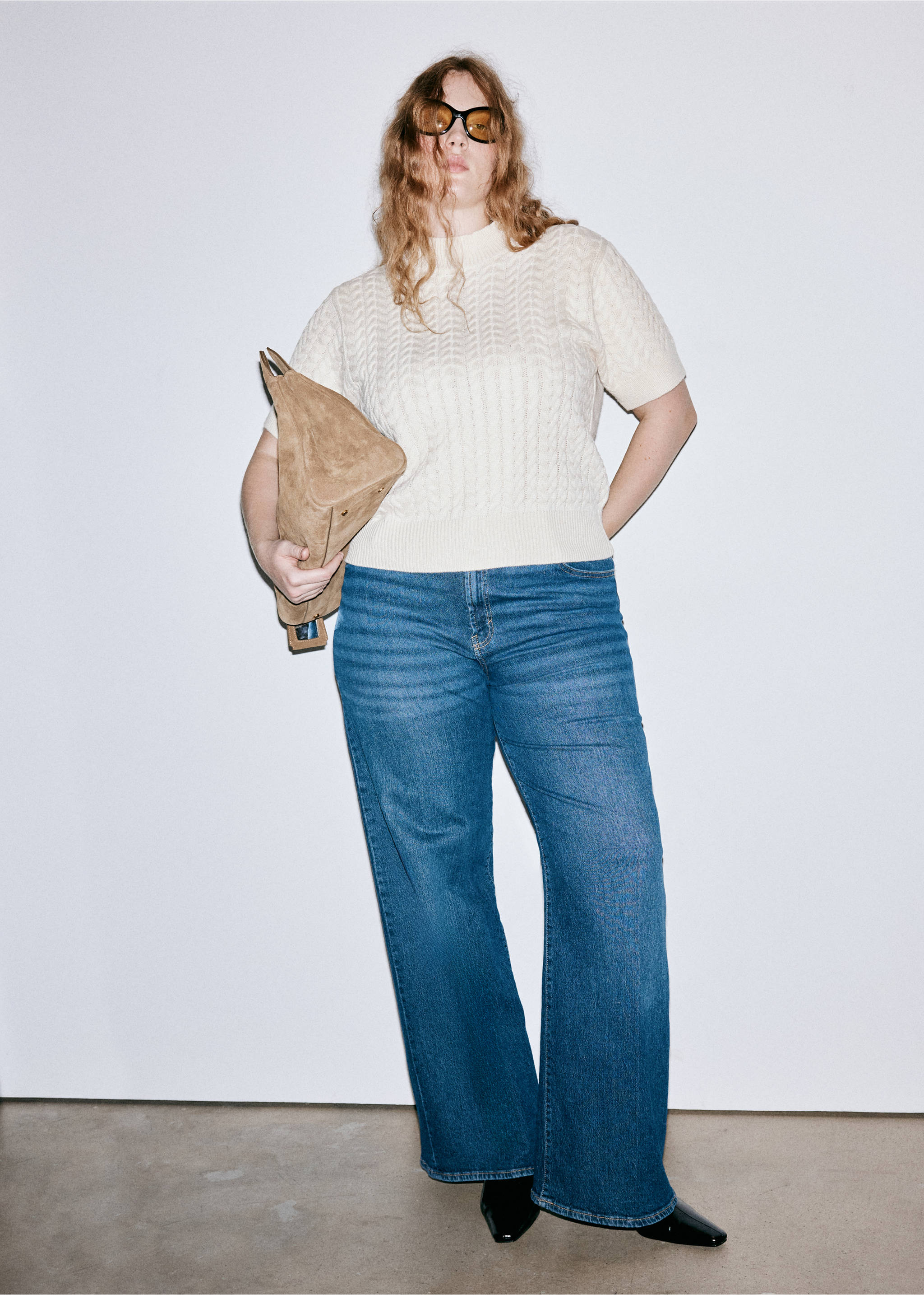 Short-sleeved braided sweater - Details of the article 5, Ecru. Ref: 37007800-00.