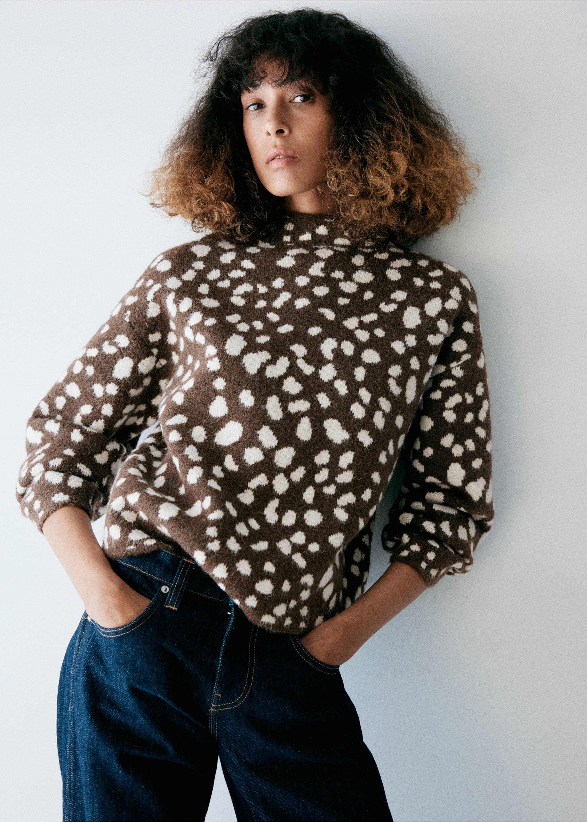 Pull-over imprimé cerf - Plan moyen, Marron. Ref: 37007802-00.