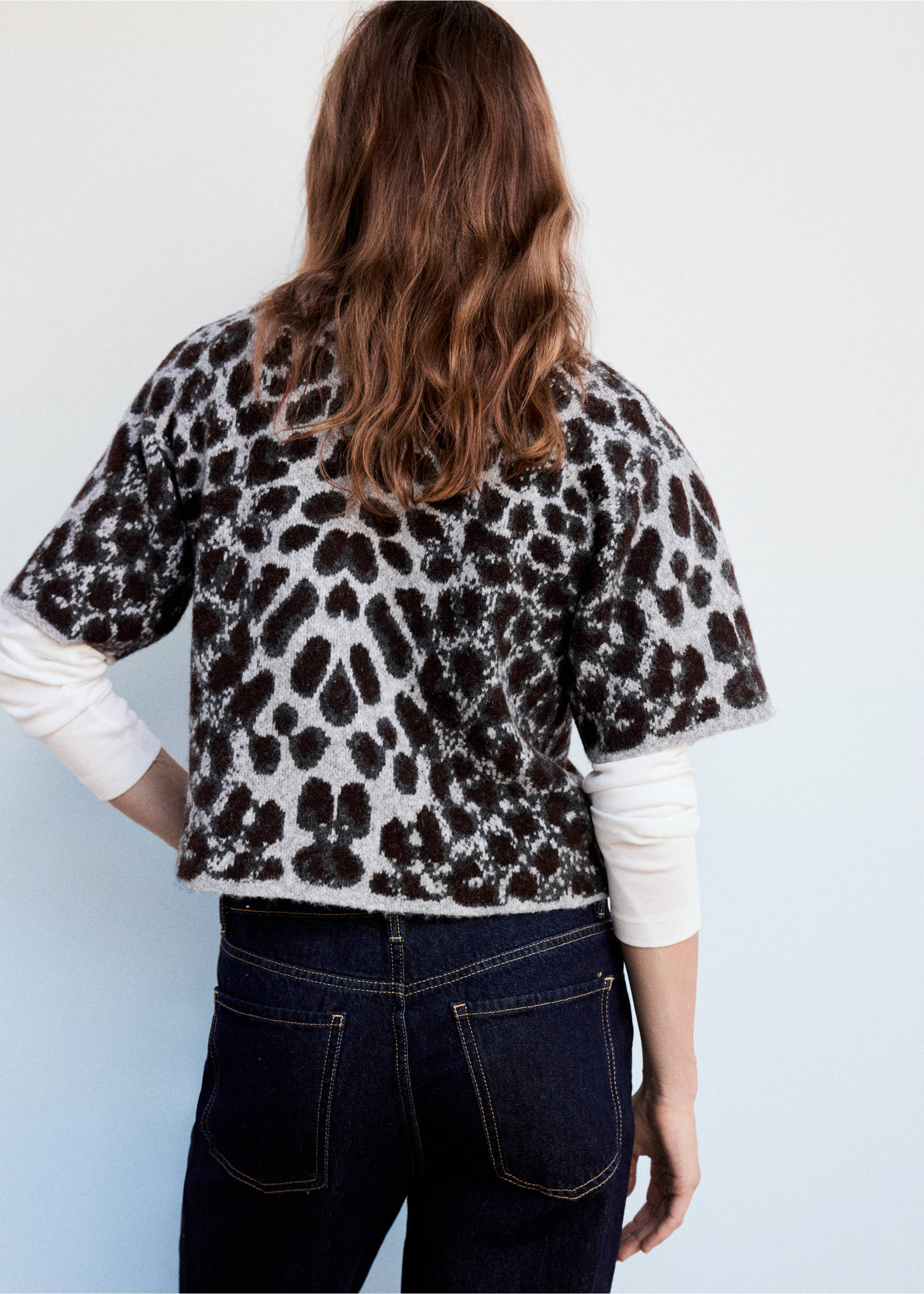 Short-sleeved leopard-print sweater - Reverse of the article, Medium Heather Grey. Ref: 37007803-00.