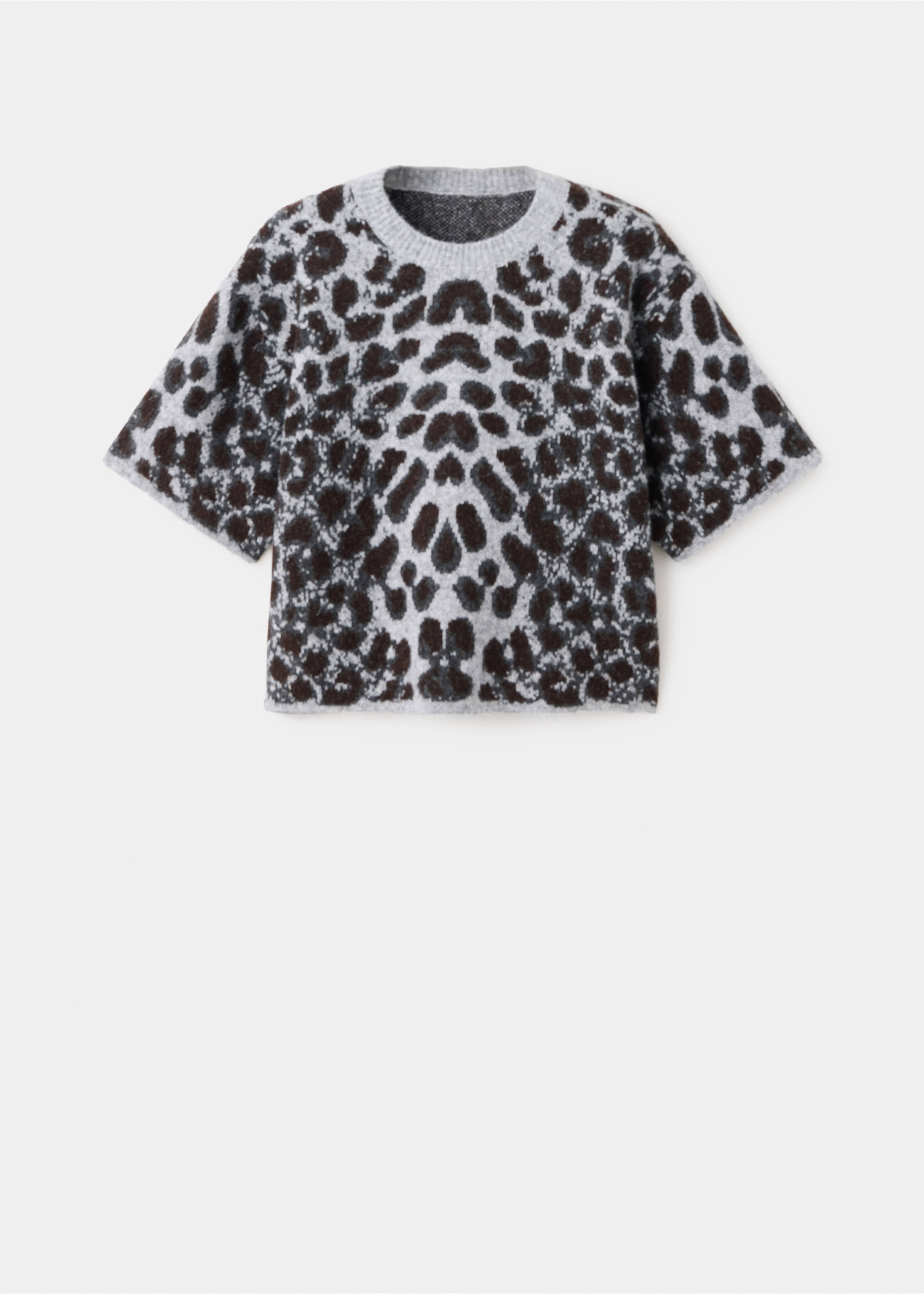 Grey leopard print knit jersey with a round neck and short sleeves., Medium Heather Grey. Ref: 37007803-00.