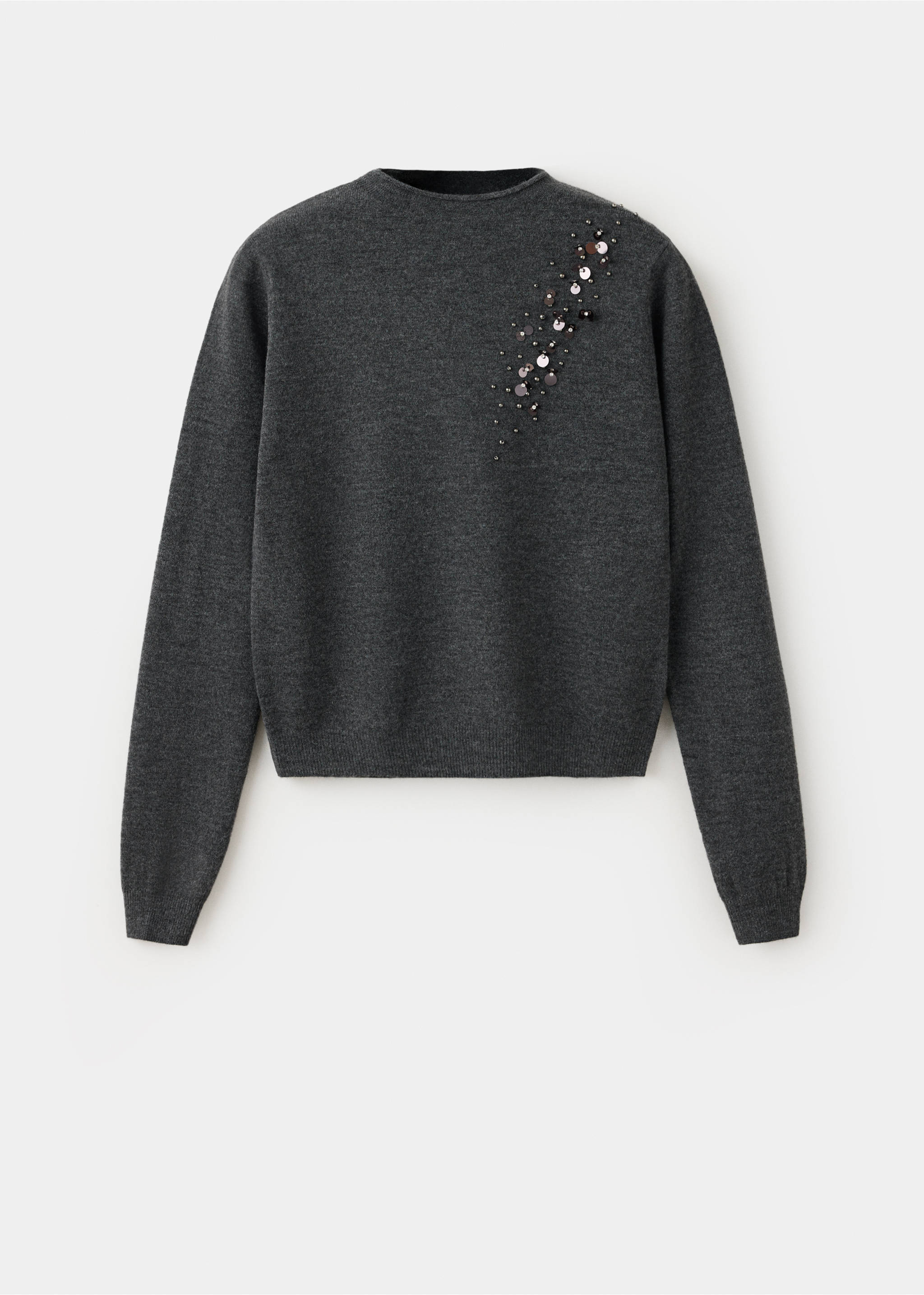 Dark grey crew neck jumper with sequin and bead embellishment on the chest., Charcoal. Ref: 37007807-00.