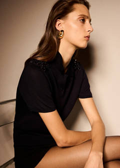 Sequin polo neck jumper — Navy 1