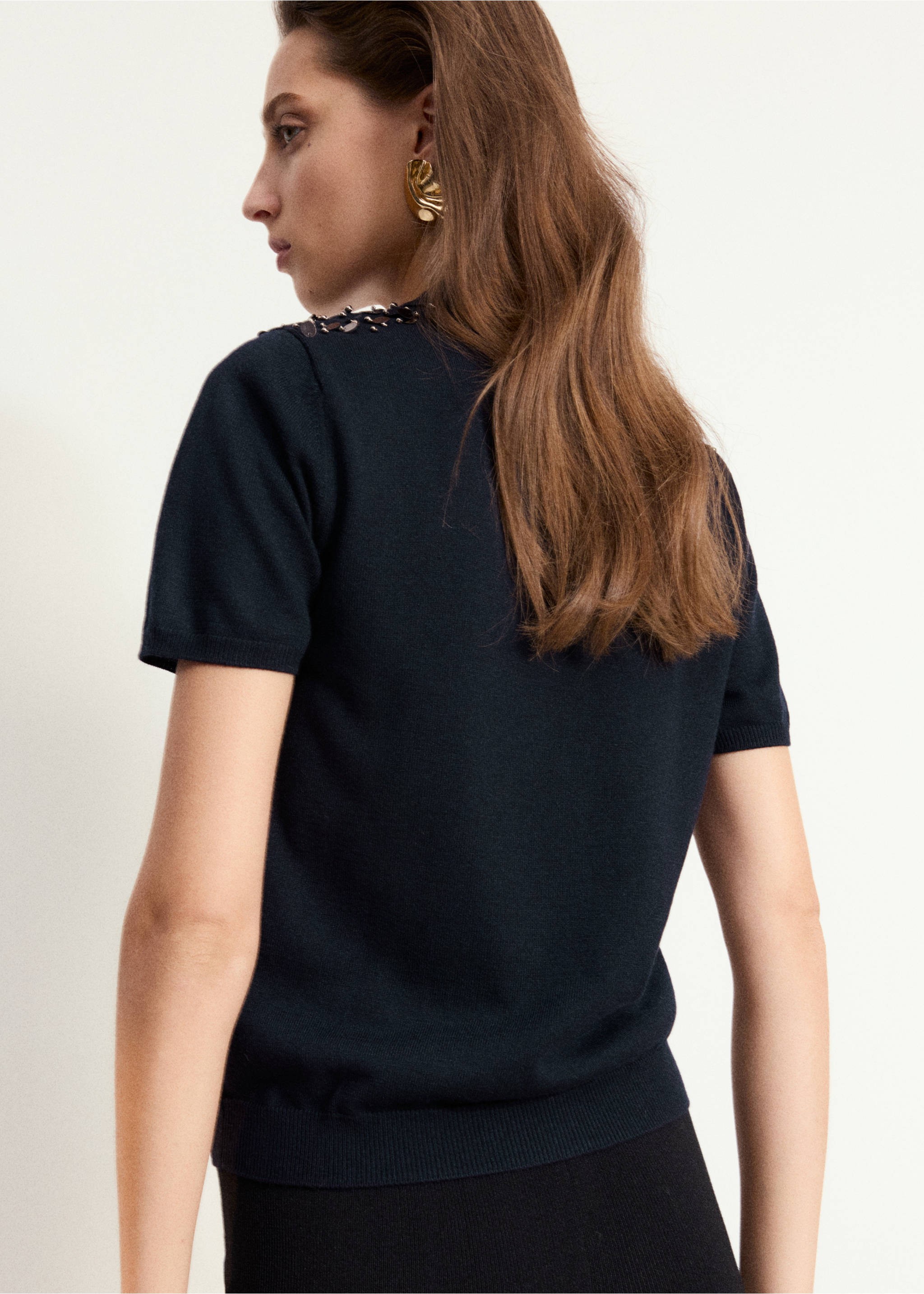 Sequin polo neck jumper - Reverse of the article, Navy. Ref: 37007808-00.