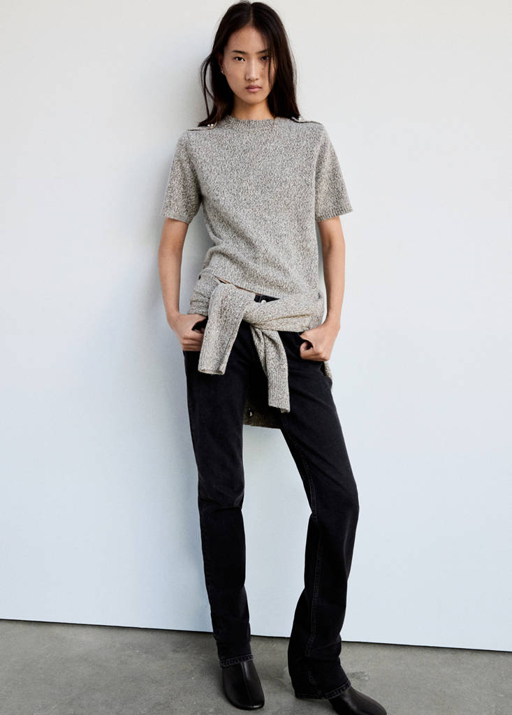 Sweter z dzianiny z poduszkami na ramionach jasnoszary - Kobieta - XL - MANGO