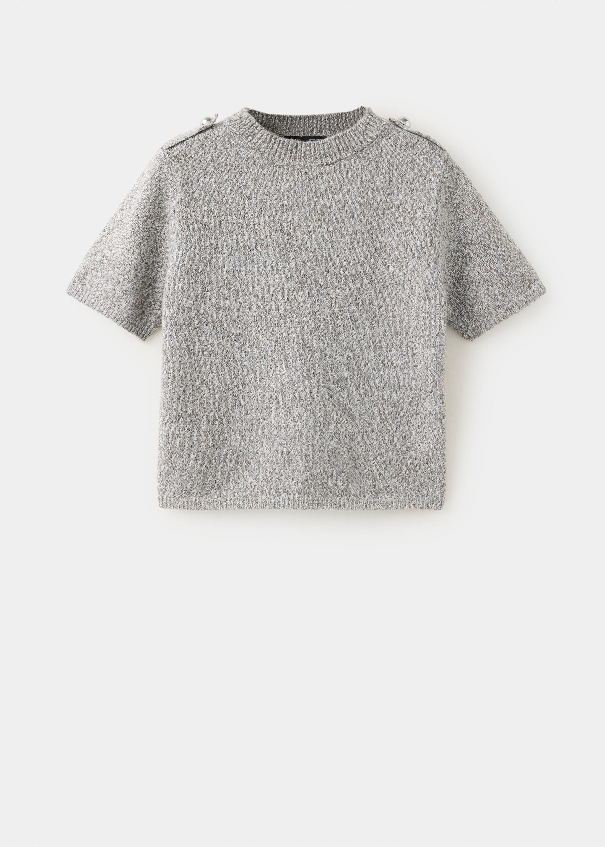 Grey marl short-sleeved knit jersey with a round neckline and shoulder button details., Light Heather Grey. Ref: 37007809-00.