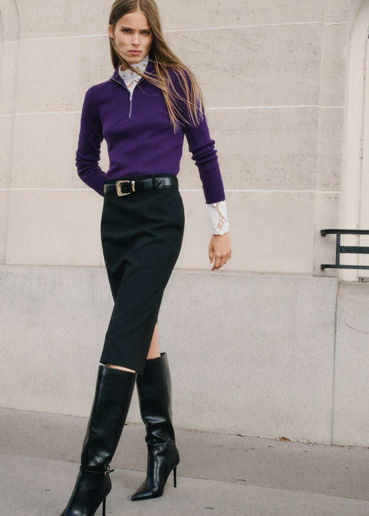 Ribbed sweater with zip by Mango