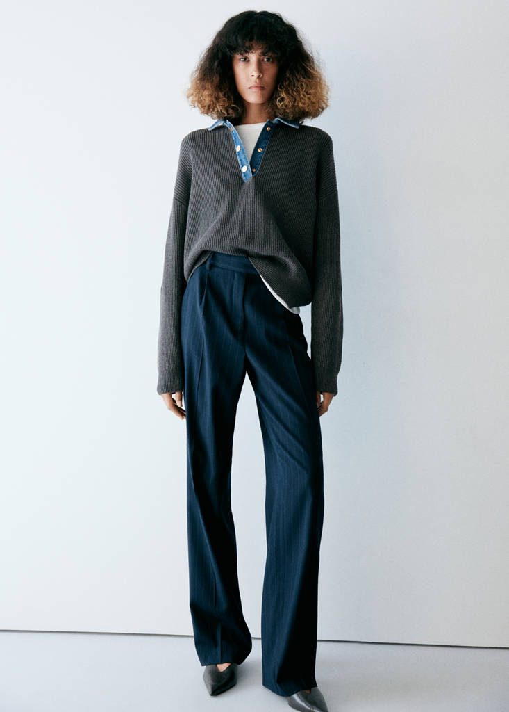 Sweter dzianinowy z kontrastowymi detalami antracytowy - Kobieta - XXL - MANGO
