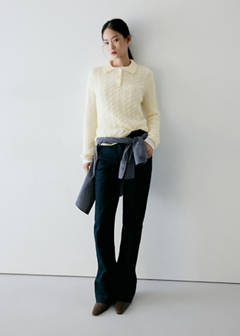 Cable-knit polo-neck jumper — Vanilla 2