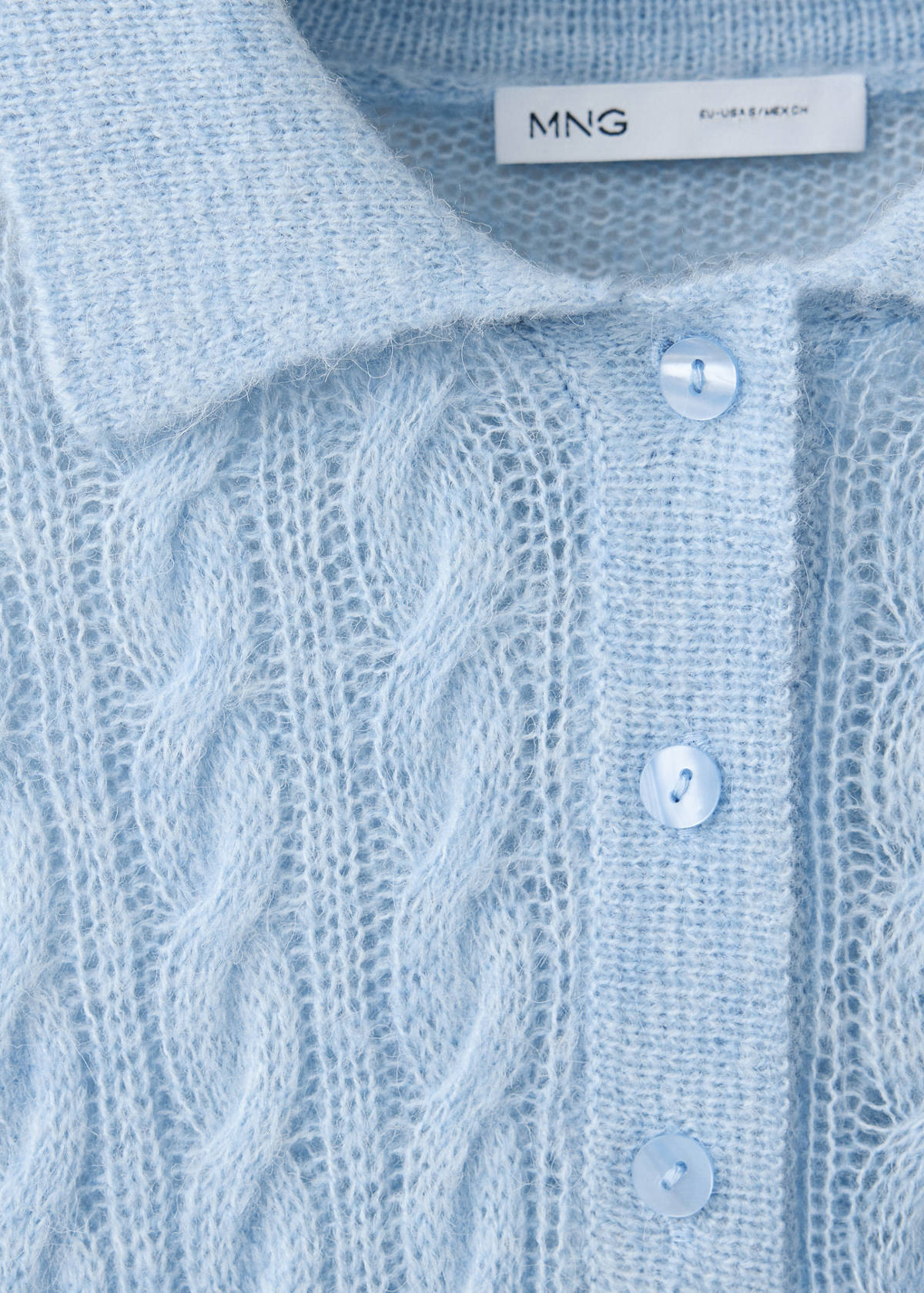 Cable-knit polo-neck jumper — Sky Blue