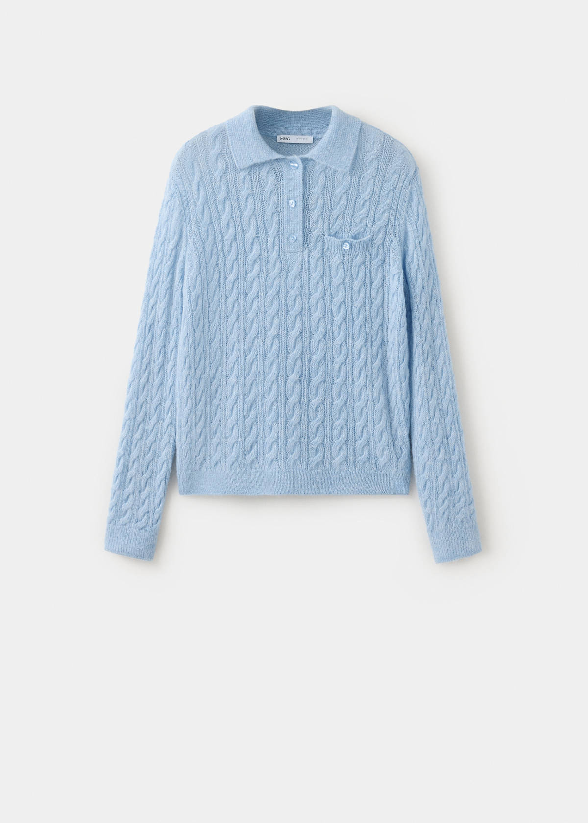 Cable-knit polo-neck jumper — Sky Blue