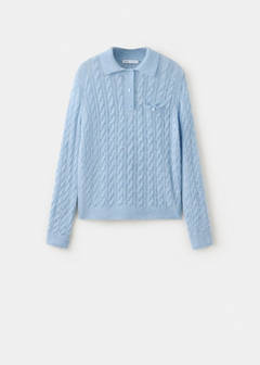 Cable-knit polo-neck jumper — Sky Blue 5