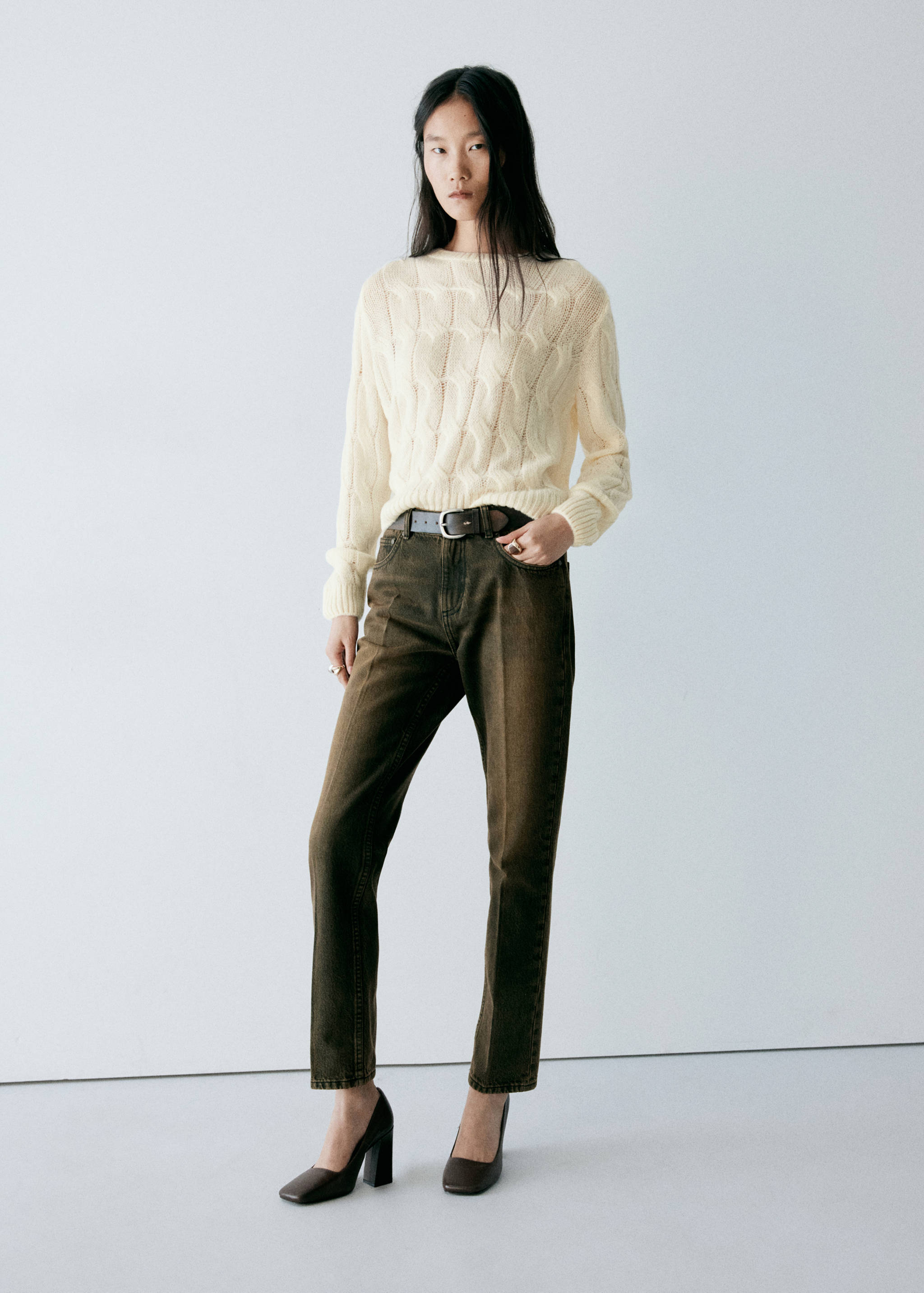 Cable-knit crew-neck jumper - General plane