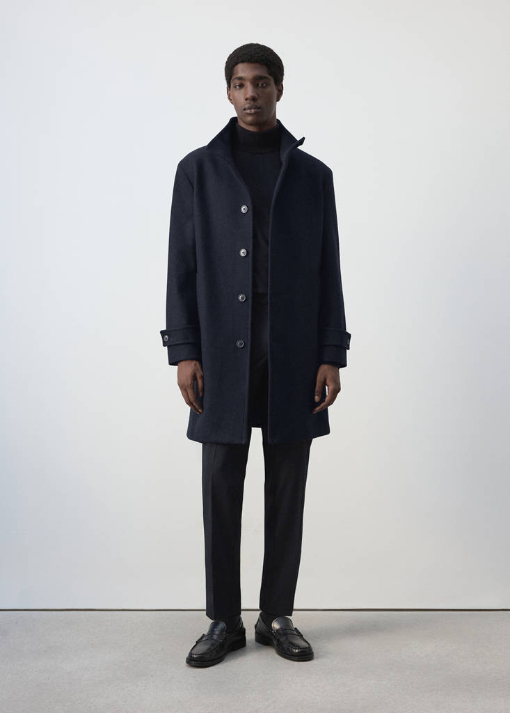 Wool funnel neck coat — Night Blue