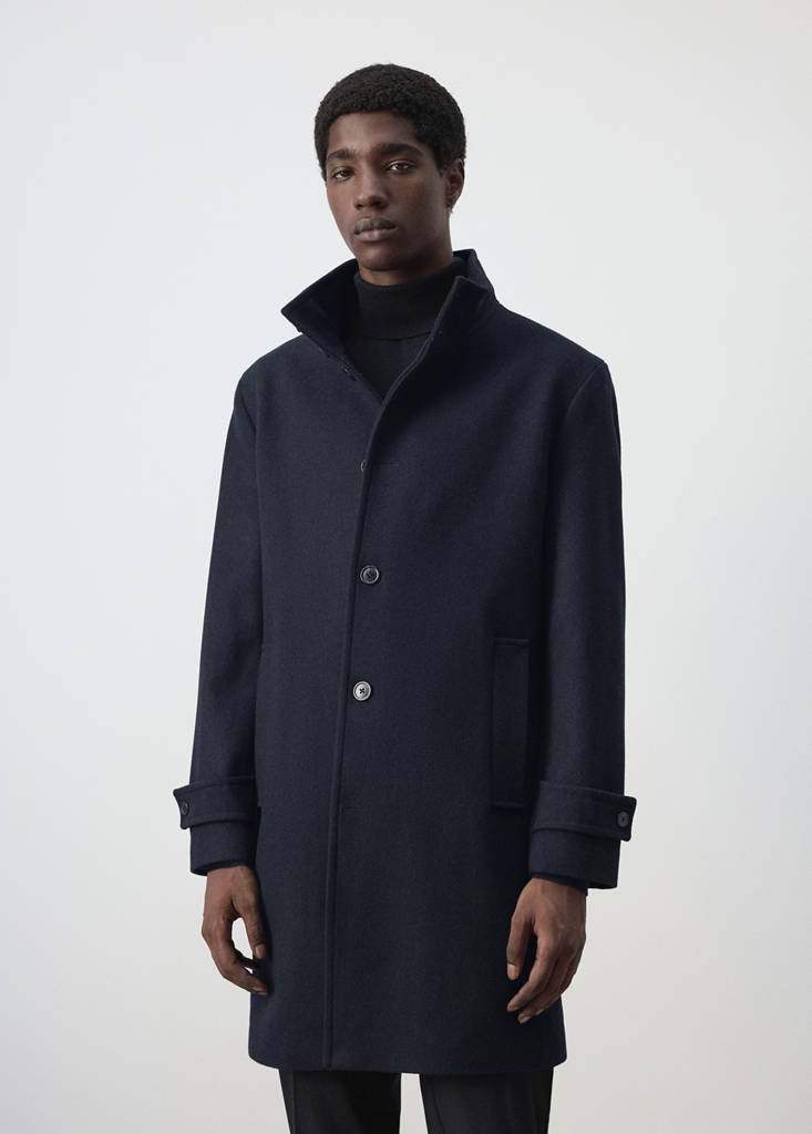 Wool funnel neck coat — Night Blue