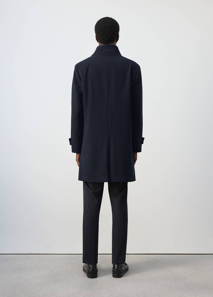 Wool funnel neck coat — Night Blue