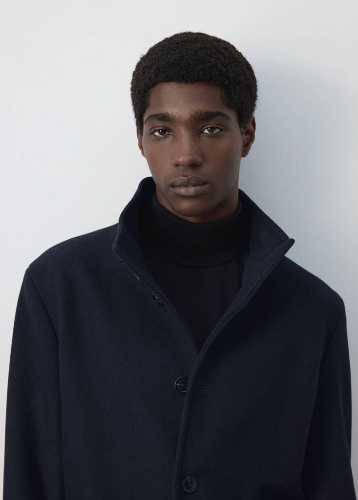 Wool funnel neck coat — Night Blue