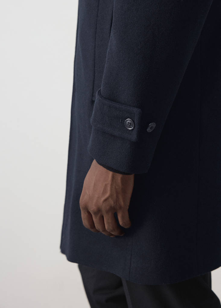 Wool funnel neck coat — Night Blue