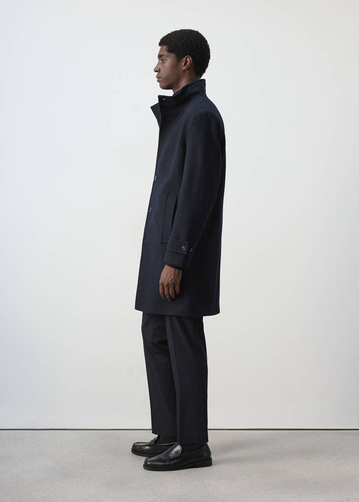 Wool funnel neck coat — Night Blue