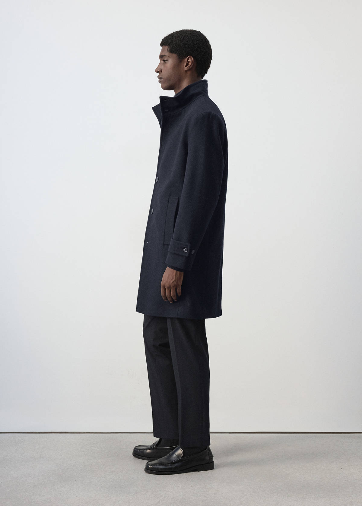 Wool funnel neck coat — Night Blue