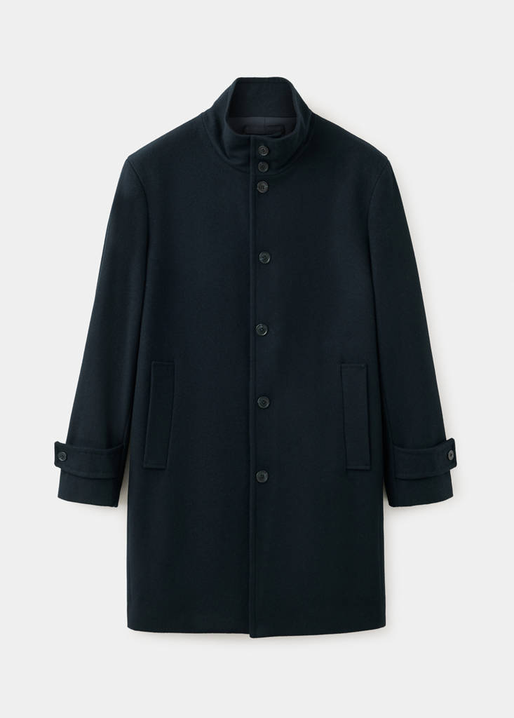 Wool funnel neck coat — Night Blue