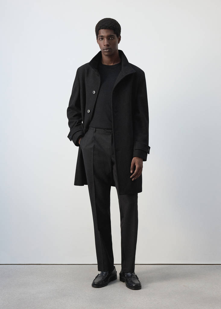 Wool funnel neck coat — Black