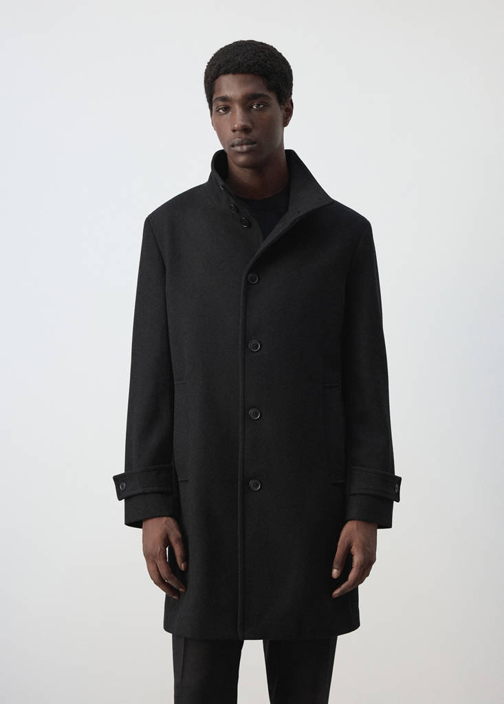 Wool funnel neck coat — Black