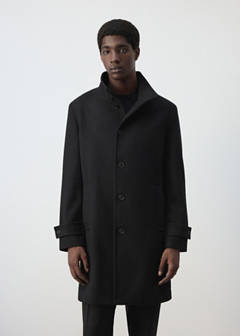 Wool funnel neck coat — Black 1
