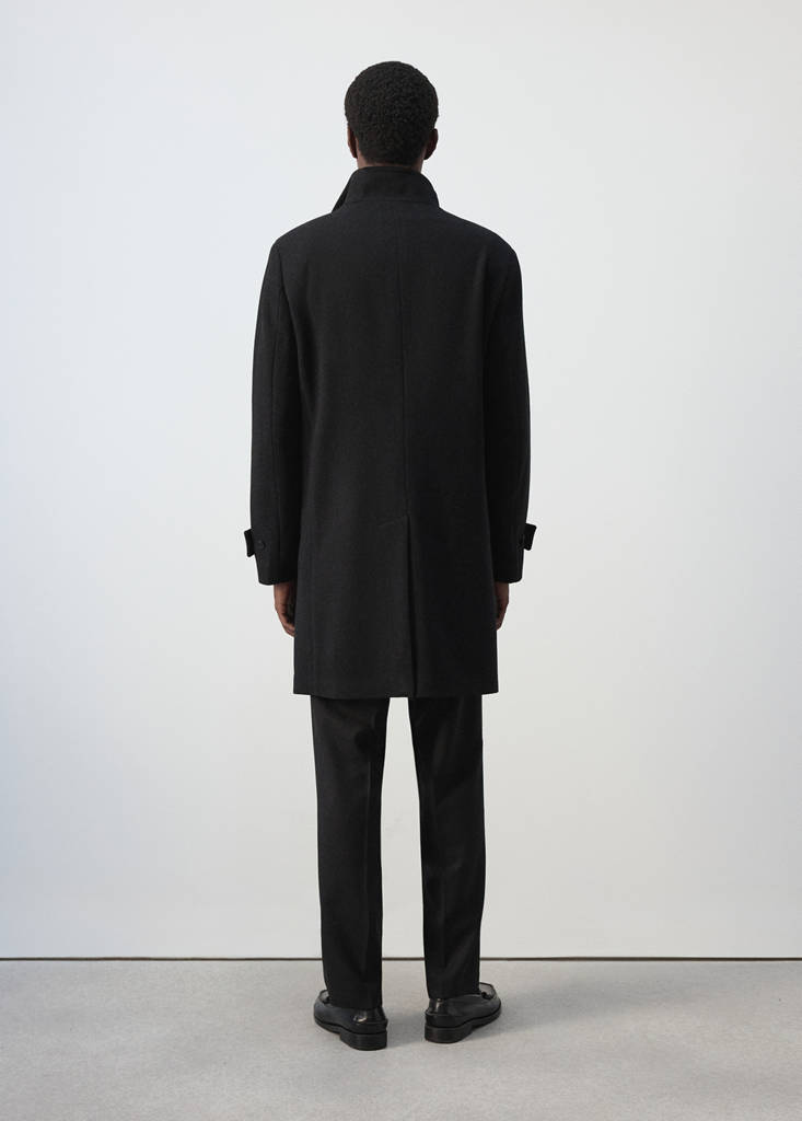 Wool funnel neck coat — Black
