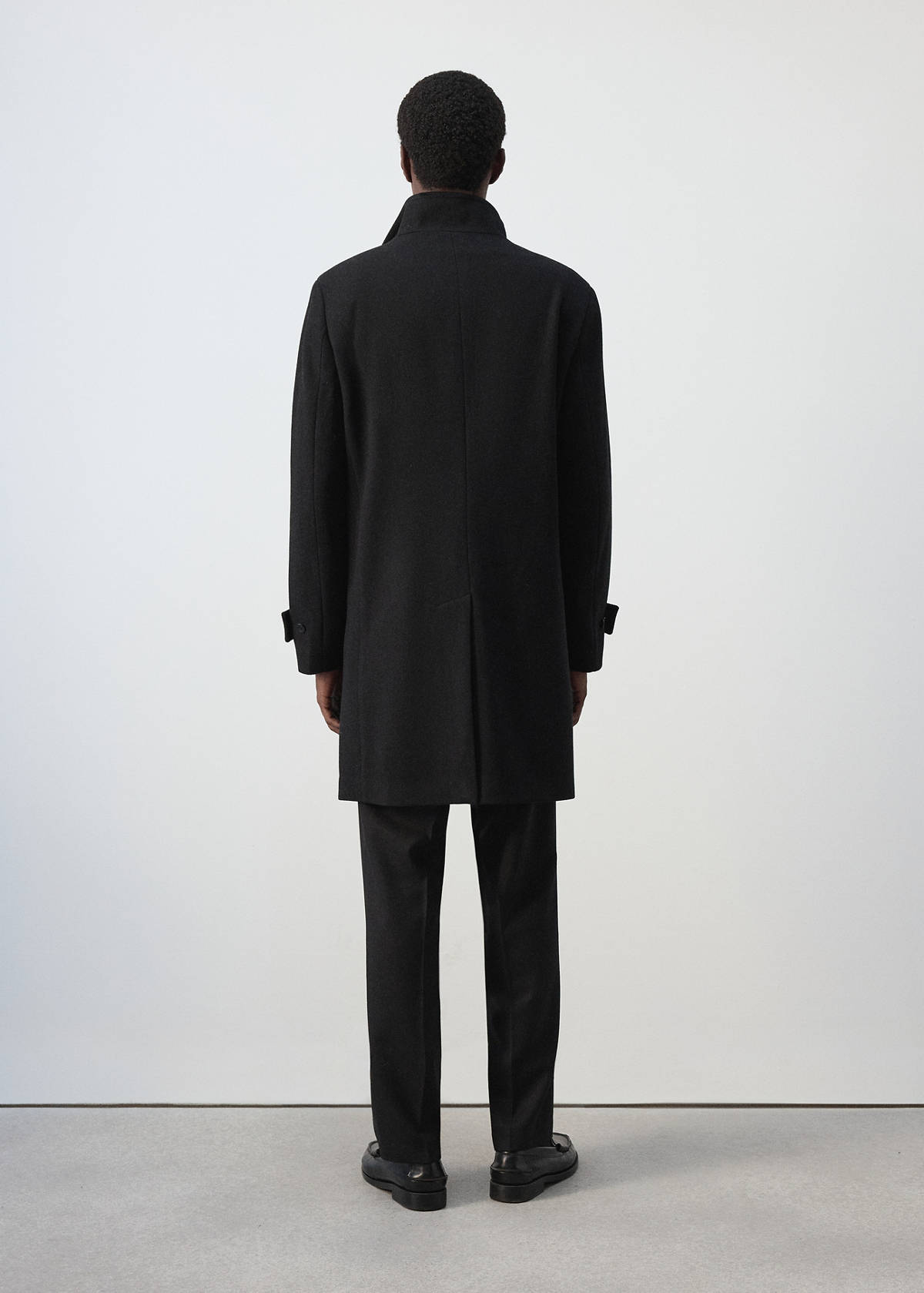 Wool funnel neck coat — Black