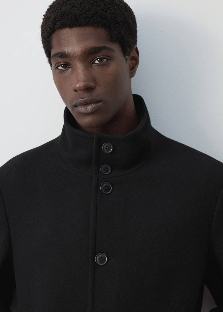 Wool funnel neck coat — Black