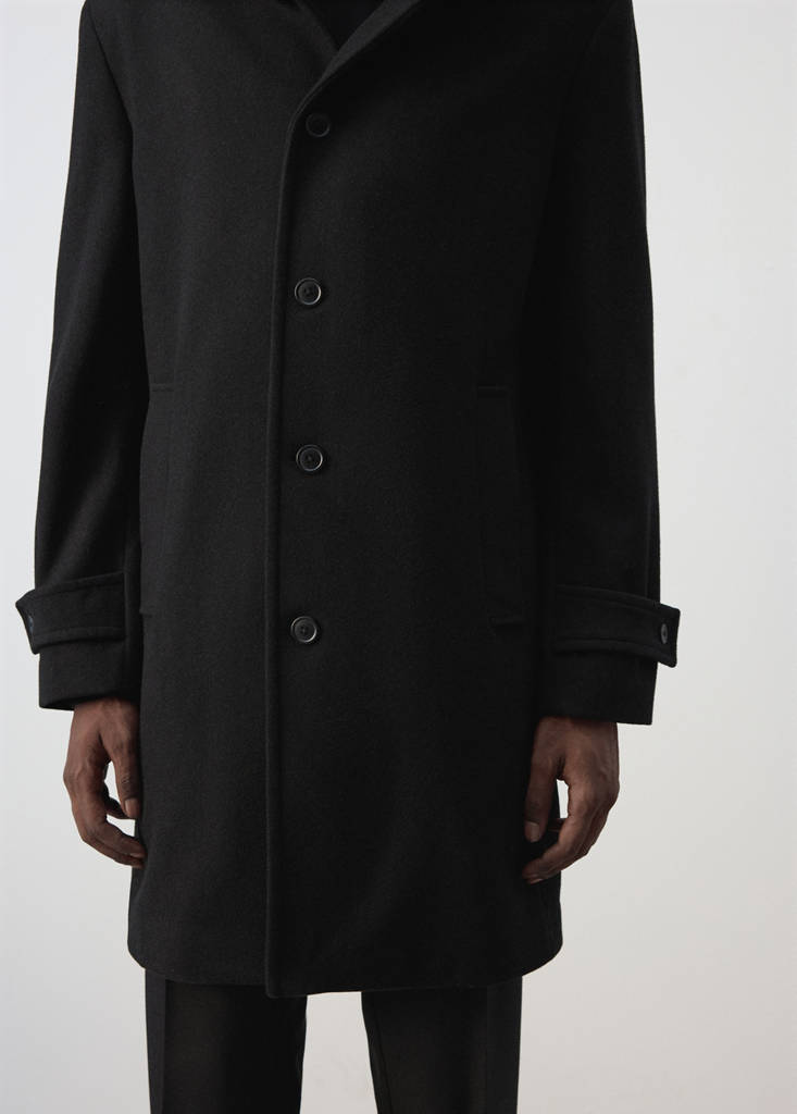 Wool funnel neck coat — Black