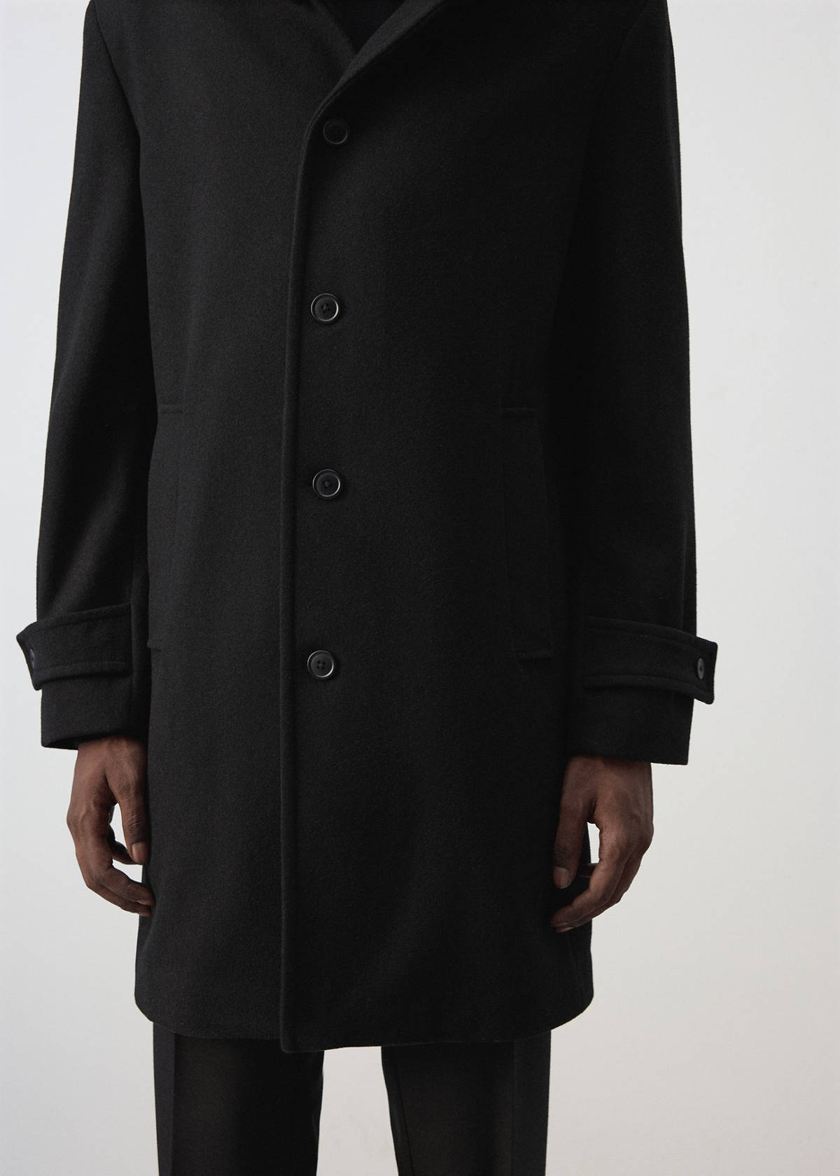 Wool funnel neck coat — Black