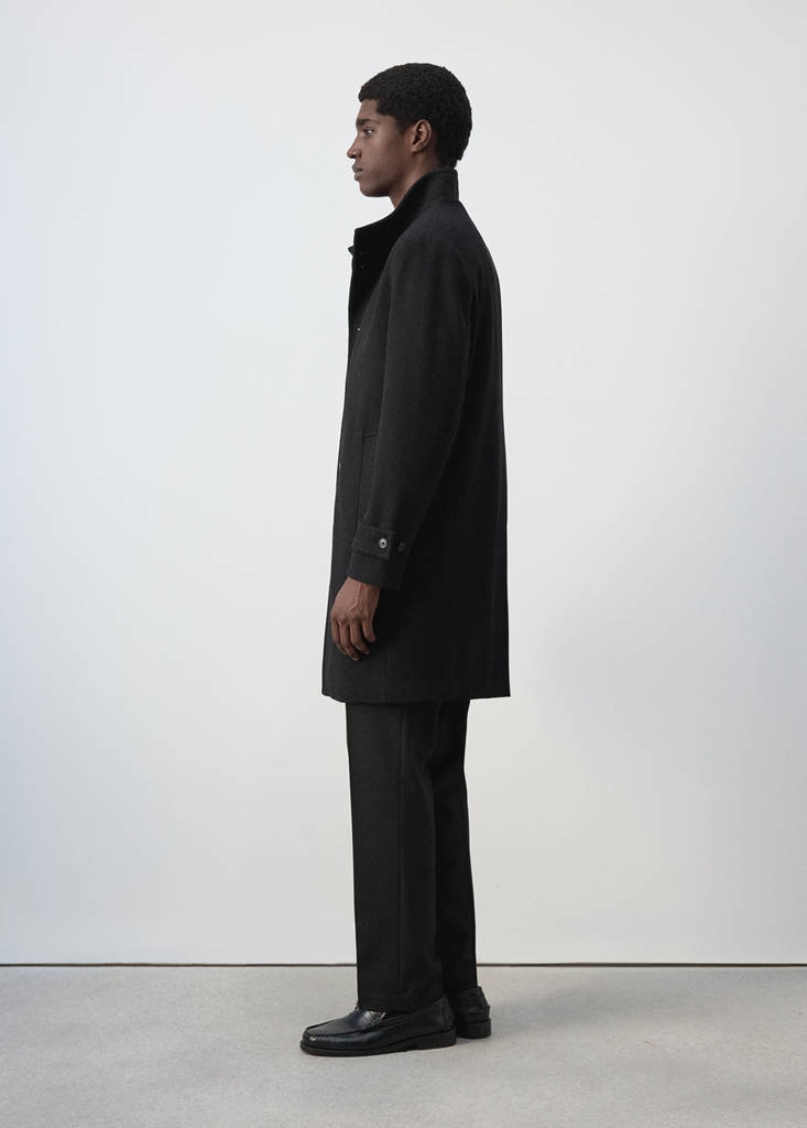 Wool funnel neck coat — Black