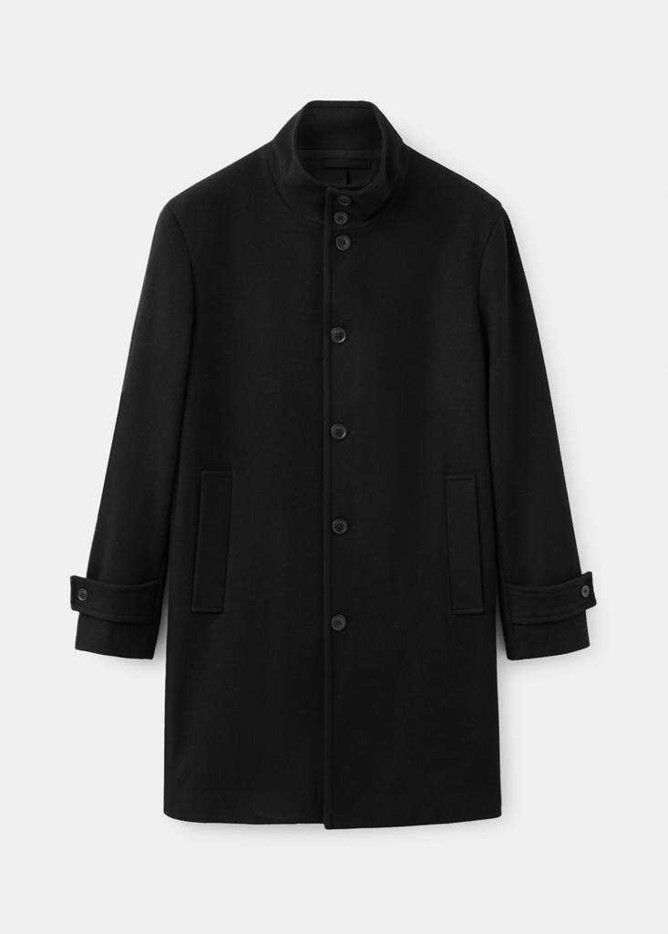 Wool funnel neck coat — Black