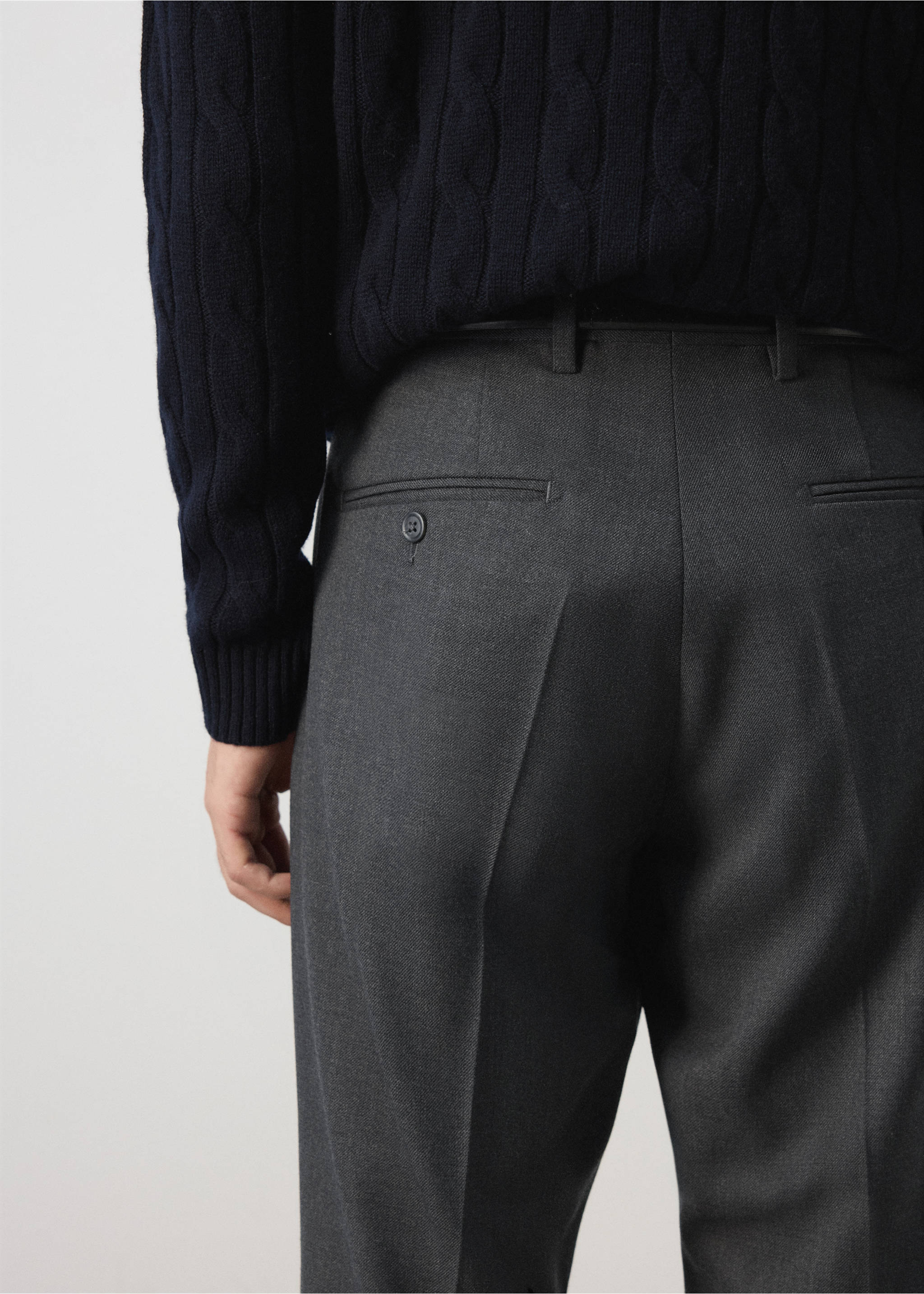 Dark grey tailored trousers viewed from the back., Charcoal. Ref: 37007888-00.