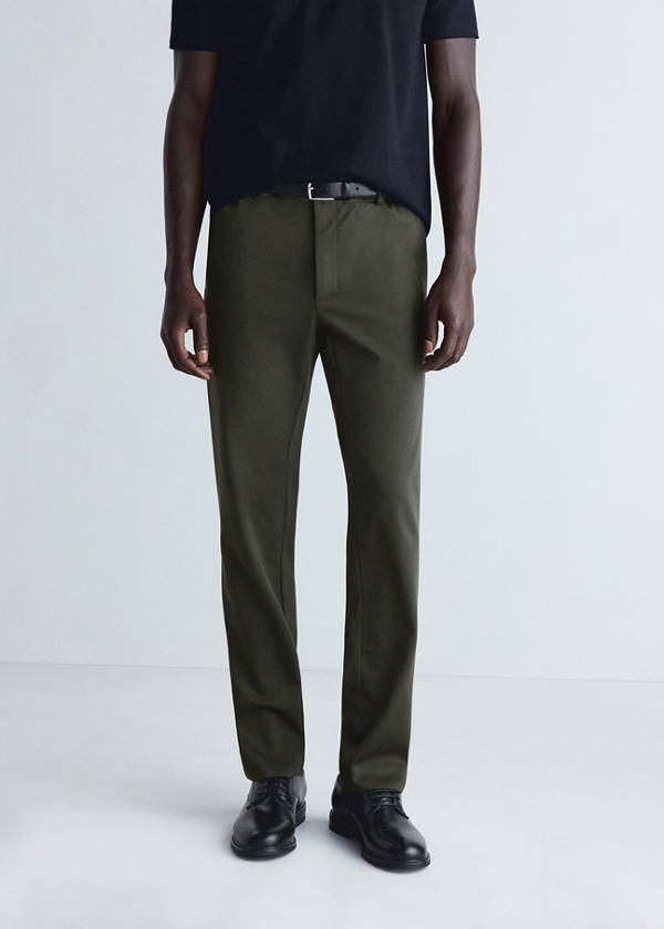Slim-fit thermoregulating wool-blend trousers — Khaki