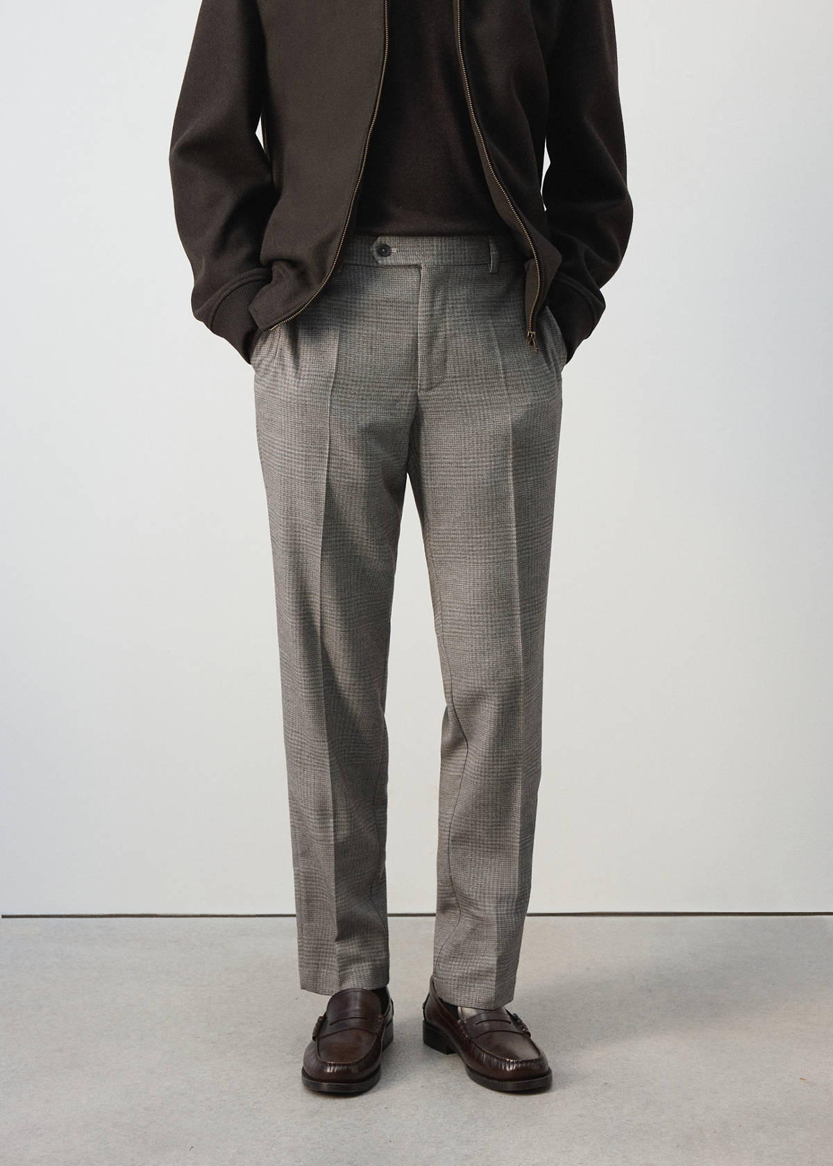 Wool-blend checked regular-fit trousers — Beige