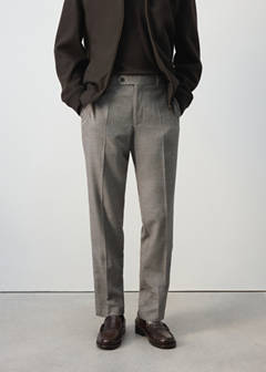 Wool-blend checked regular-fit trousers — Beige 1
