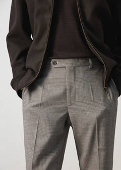 Wool-blend checked regular-fit trousers — Beige 4