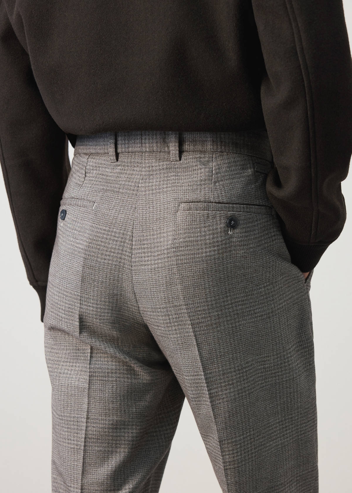 Wool-blend checked regular-fit trousers — Beige
