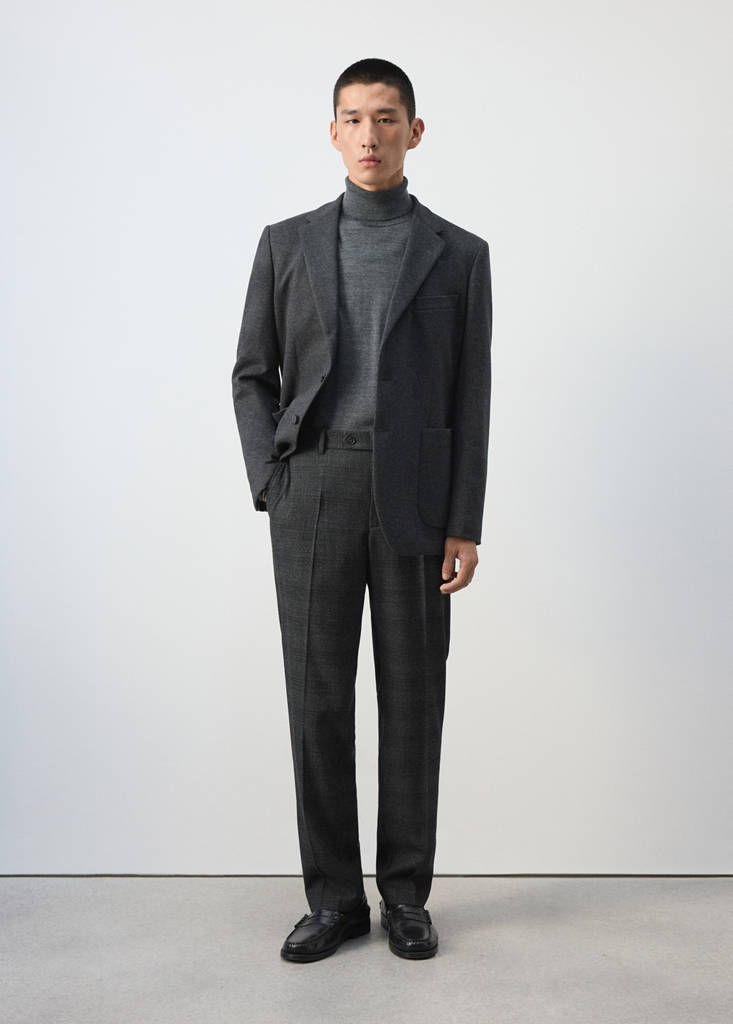 Spodnie z mieszanki wełny w kratę regular fit ciemnoszary - Mężczyzna - 44 - MANGO MAN