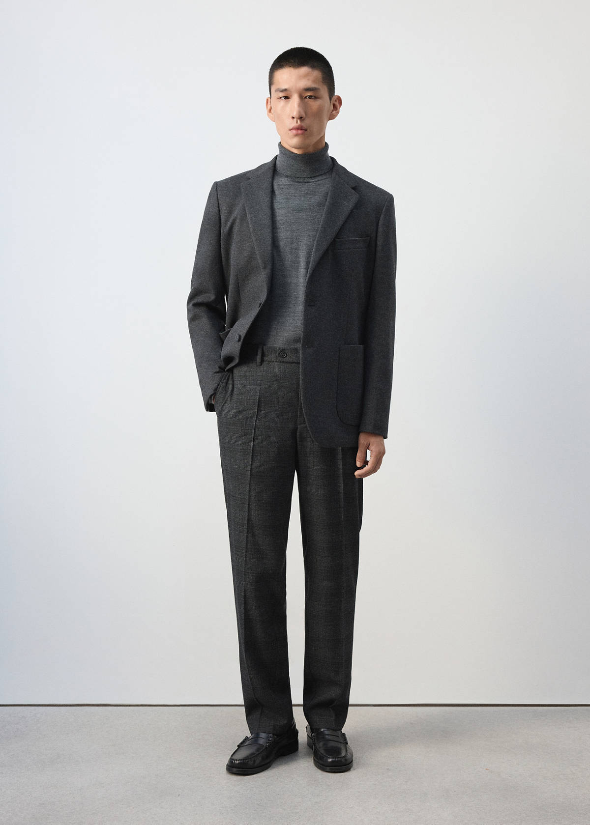 Wool-blend checked regular-fit trousers — Dark Heather Grey
