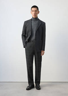 Wool-blend checked regular-fit trousers — Dark Heather Grey 2