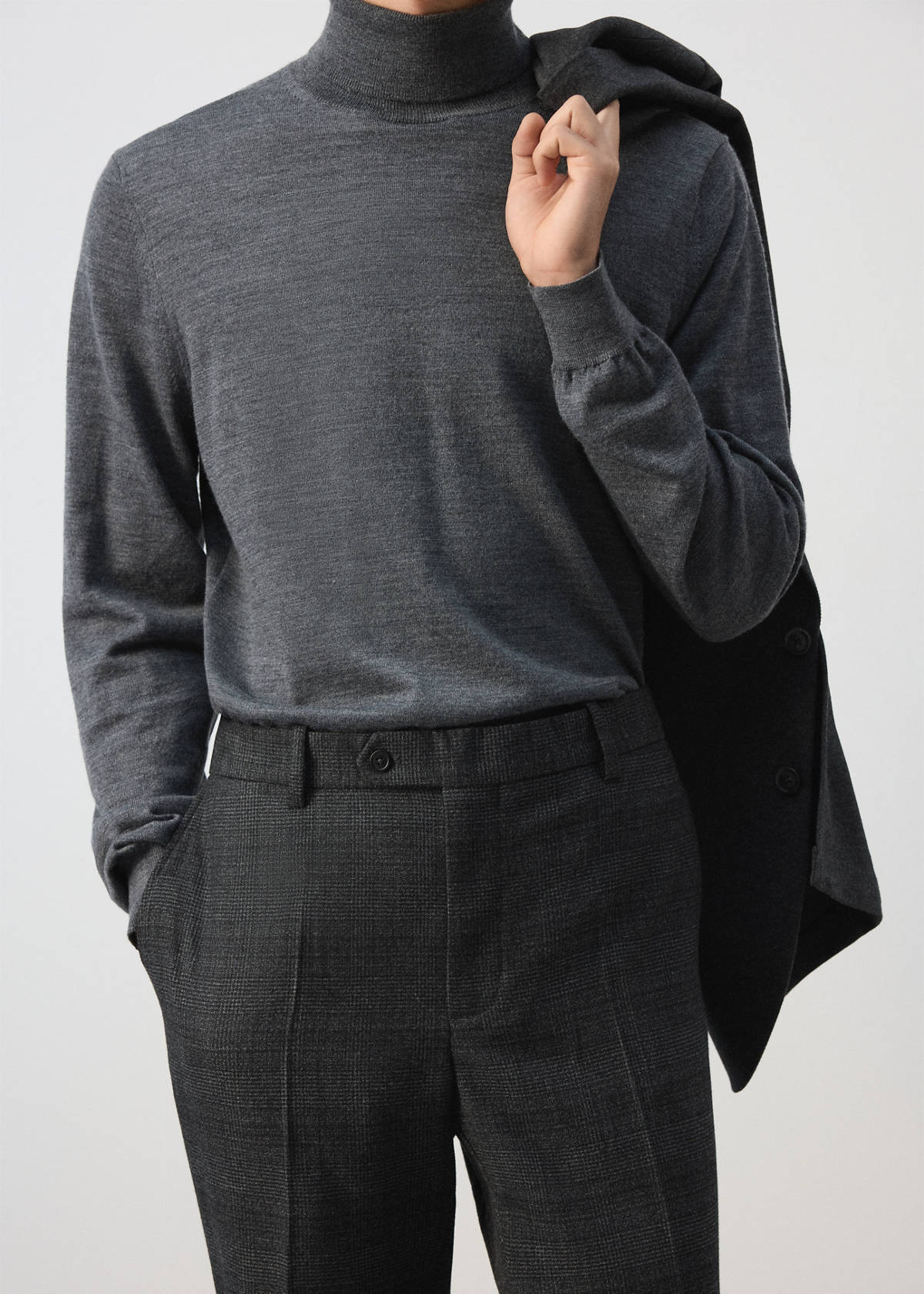 Wool-blend checked regular-fit trousers — Dark Heather Grey