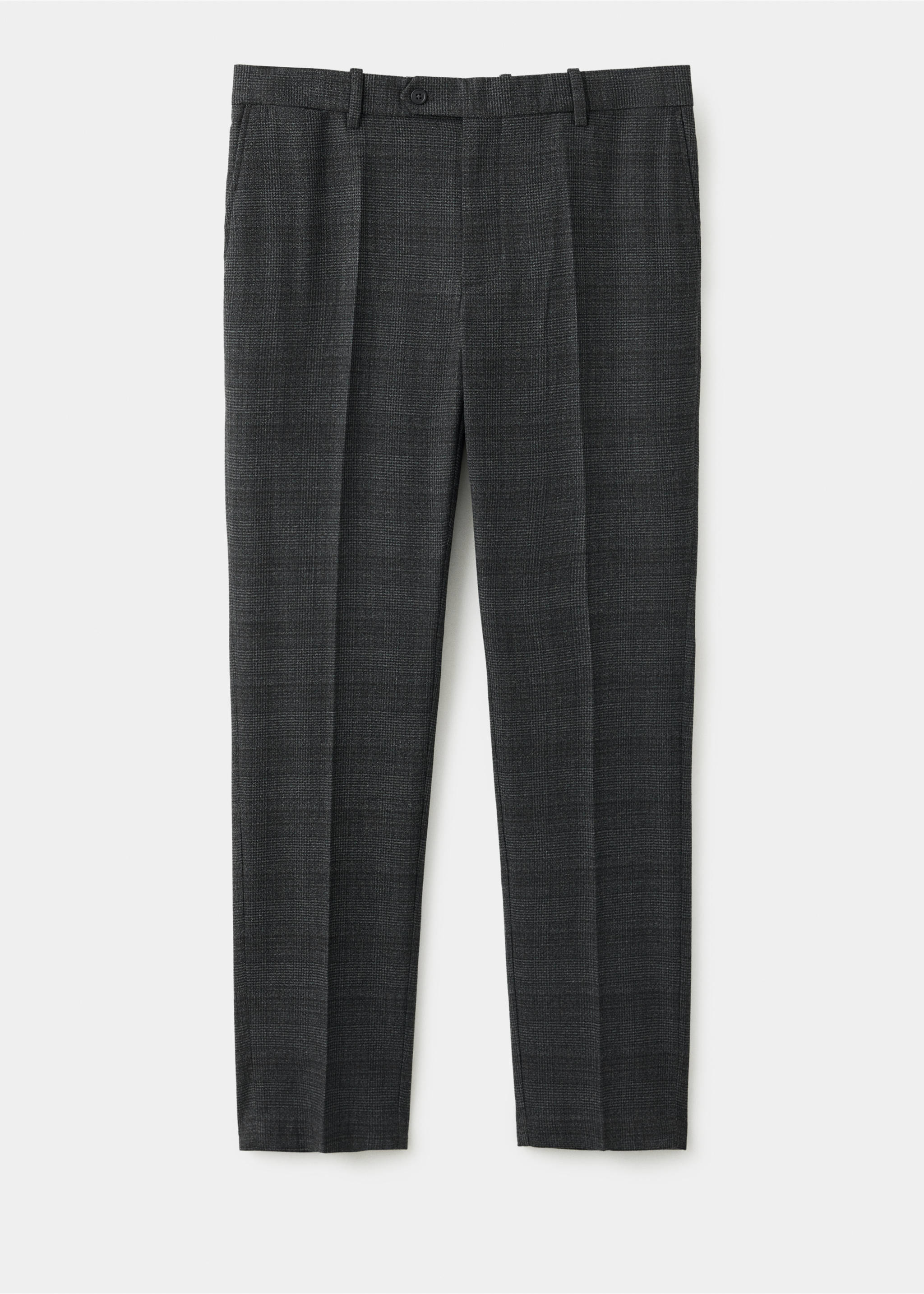 Dark grey plaid trousers with belt loops and pressed creases., Dark Heather Grey. Ref: 37007891-00.