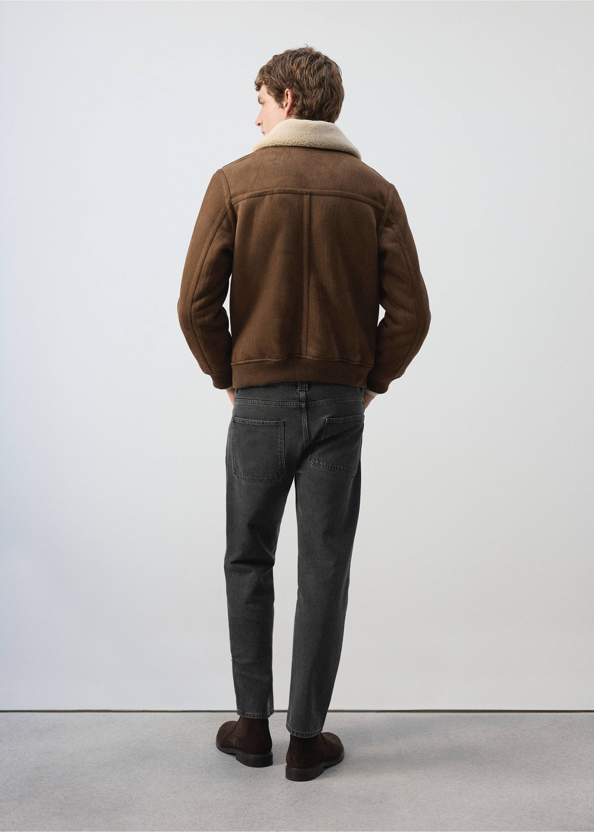 Brown jacket with faux-shearling collar, back view., Tobacco Brown. Ref: 37007893-00.