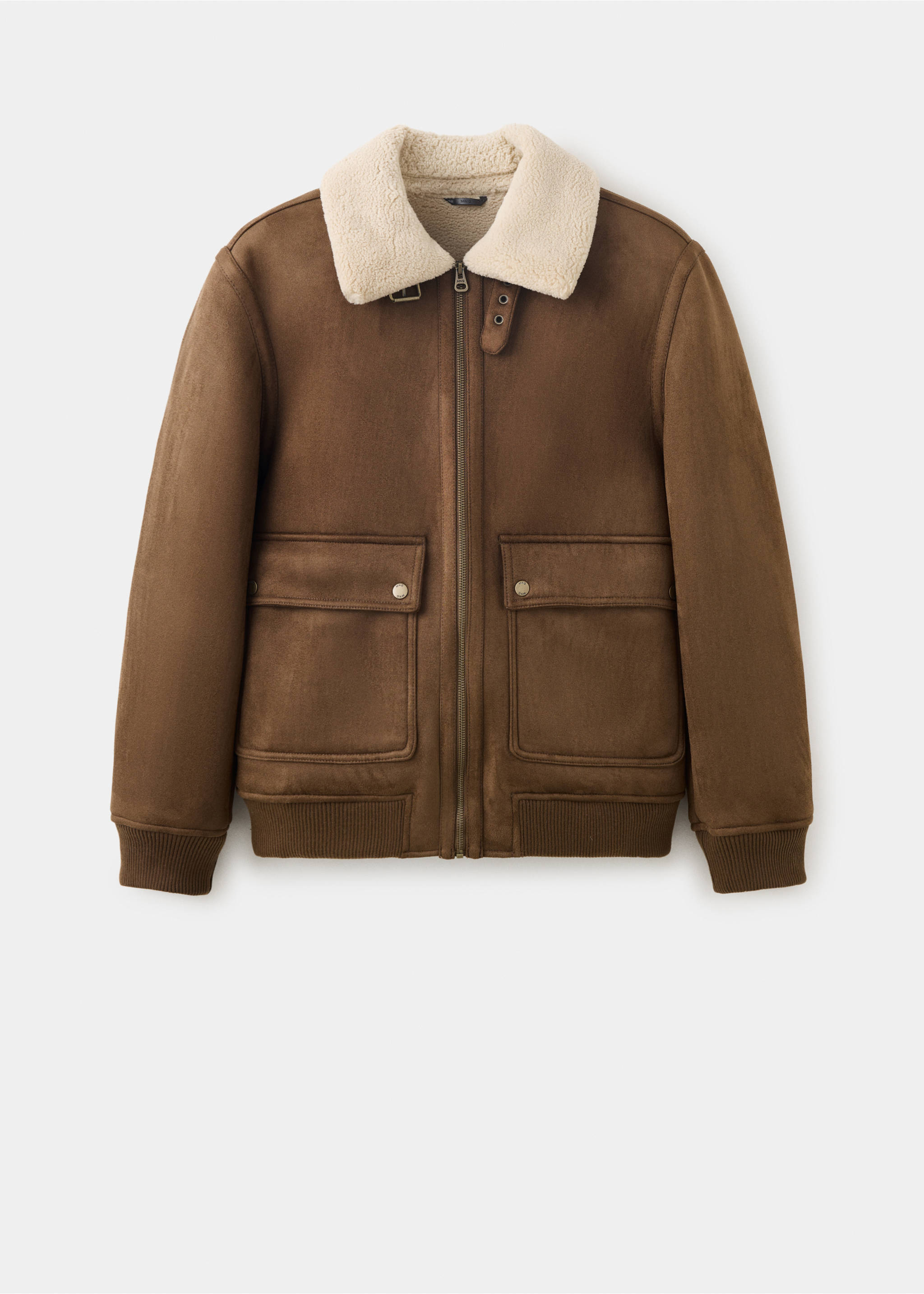 Faux-shearling suede jacket - Article without model, Tobacco Brown. Ref: 37007893-00.