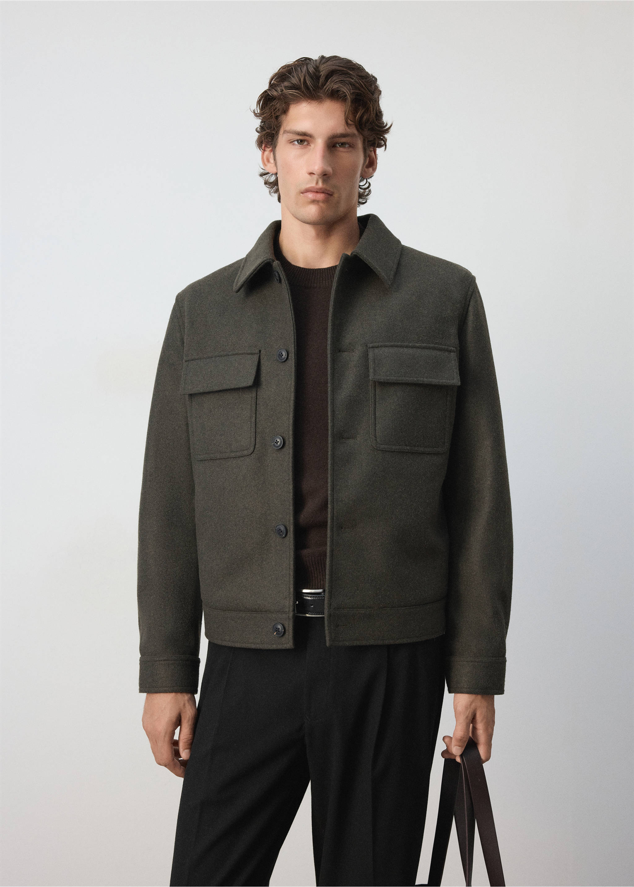 Flannel jacket with pockets - Medium plane, Dark Green. Ref: 37007895-00.