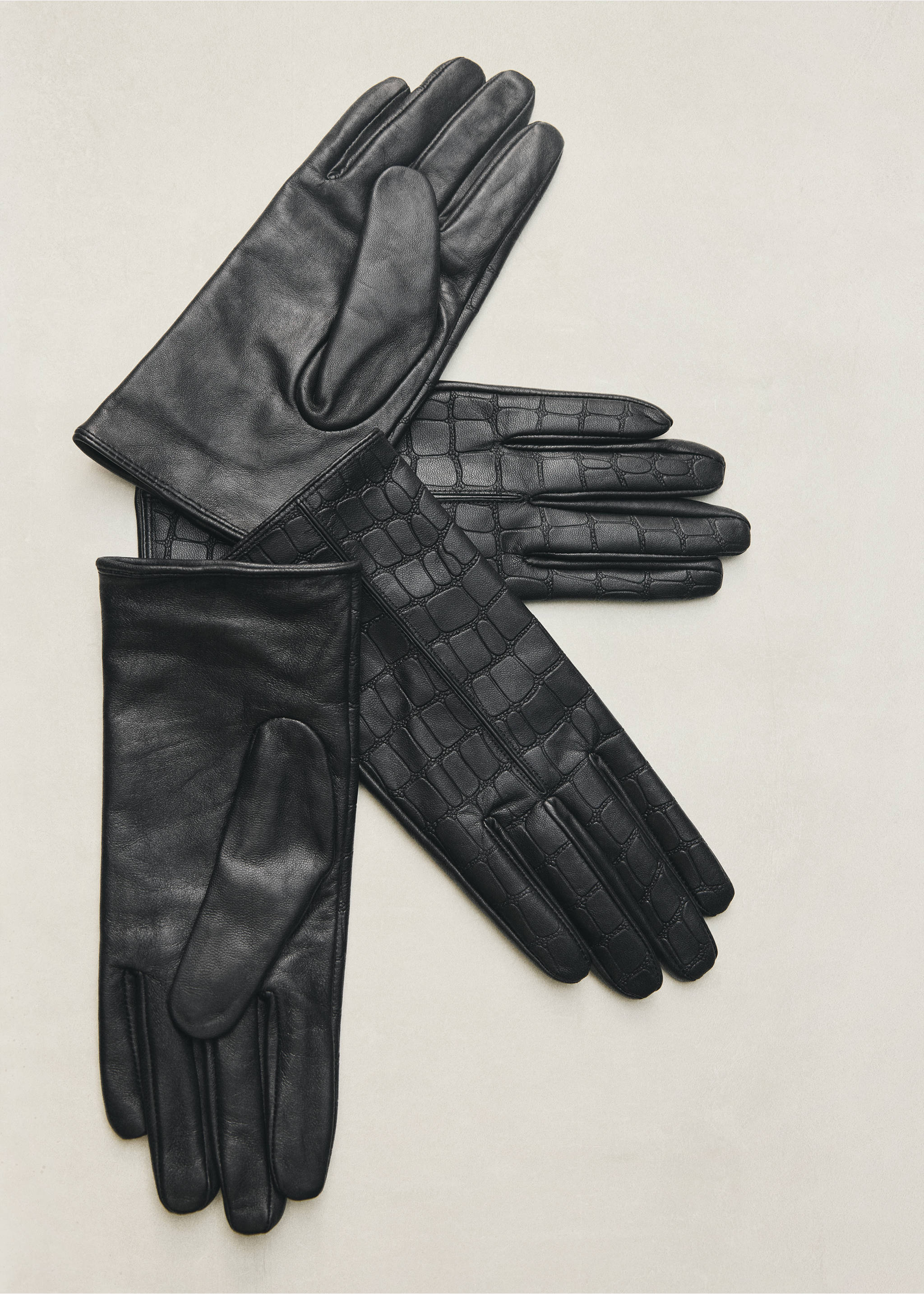 Gants cuir effet croco - Détail de l'article 5, Noir. Ref: 37007911-00.